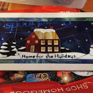 Festive Stained Glass Panel 11x22 with Snowy Scene